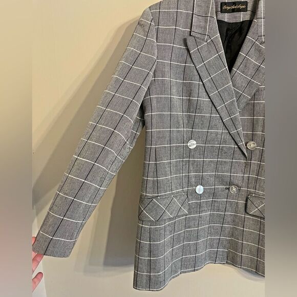 Giorgio Sant’Angelo Gray Plaid Linen Blazer 80s VTG Double Breasted 8 windowpane - Picture 4 of 10